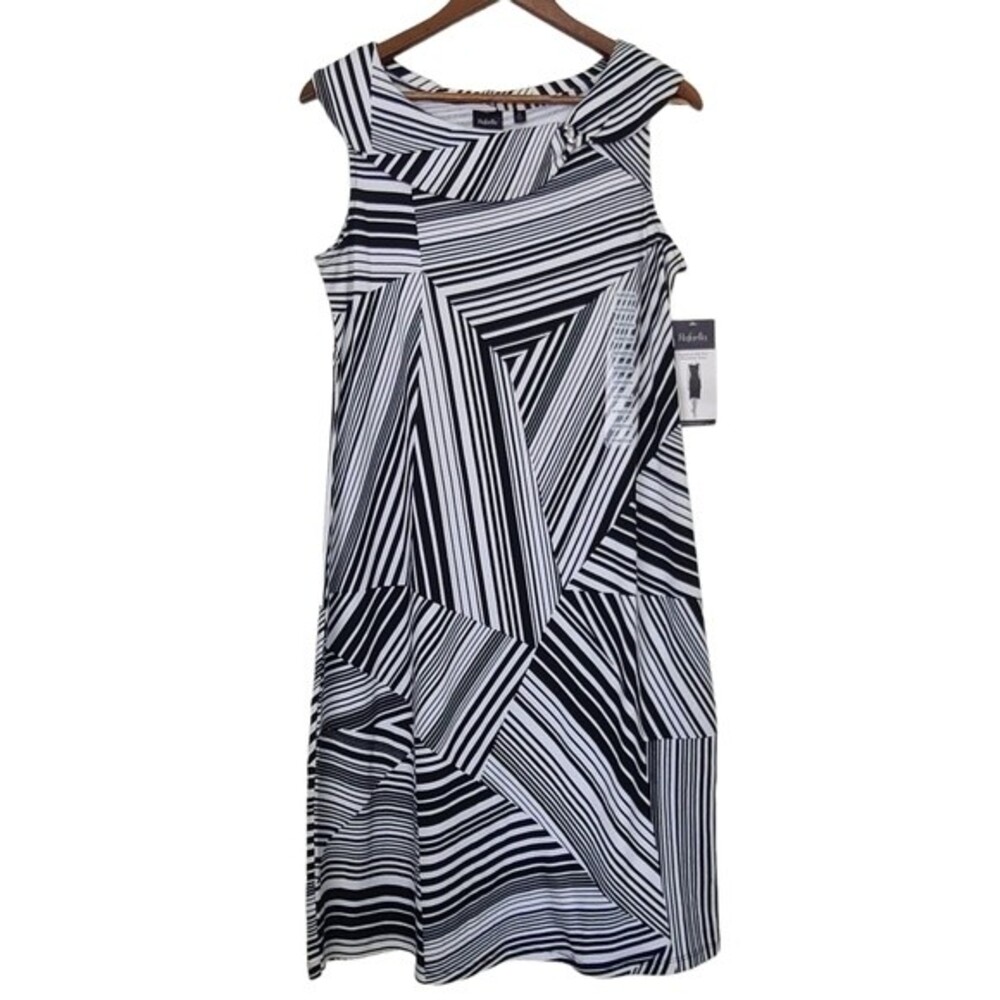 Rafaella New Womens Black White Zebra Print Cowl Neck Sleeveless A Line Dress M